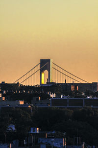 View of suspension bridge at sunset