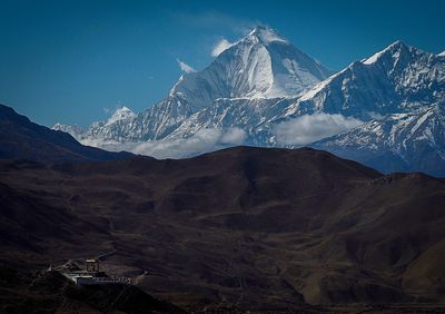 Scenic view of snowcapped mountains against sky