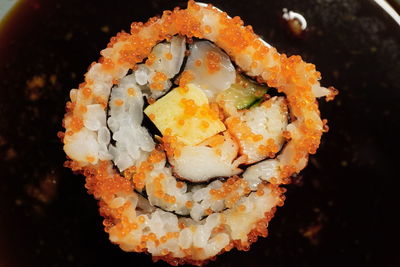 Close-up of sushi served in plate