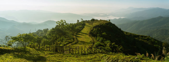 Panorama of beautiful countryside. sunny afternoon. wonderful springtime landscape in mountains.