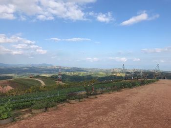 Scenic view of green landscape against sky