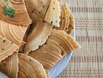 High angle view of bread on table