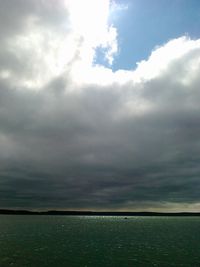 Scenic view of sea against storm clouds