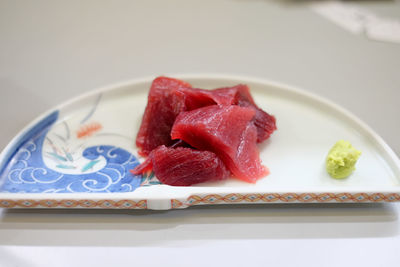 Close-up of dessert in plate on table