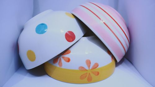 Close-up of multi colored candies on table