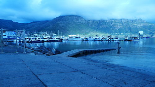 Wide angle shot of hout bay harbor launching 