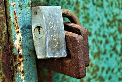 Close-up of old rusty metal door