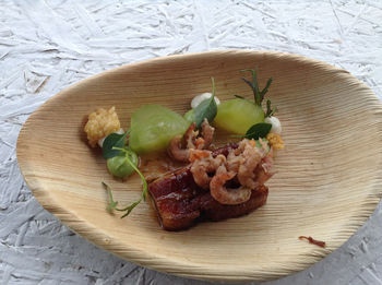 High angle view of food in bowl on table