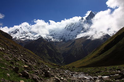 Scenic view of snowcapped mountains against sky