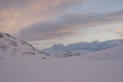 Scenic view of snow covered mountains against sky
