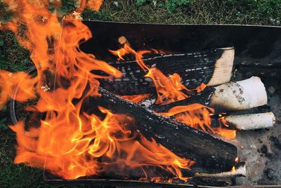 High angle view of fire in pit