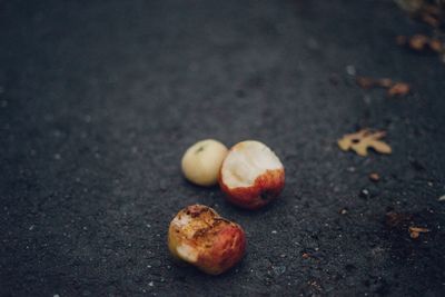 High angle view of apples on ground 