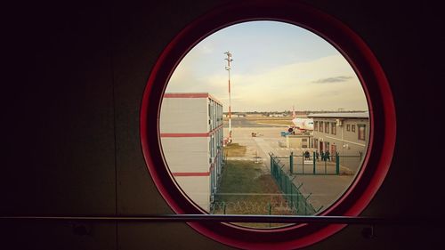 View of cityscape from airplane window