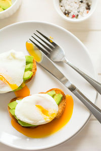 High angle view of breakfast on table