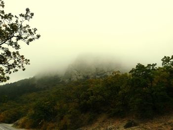 Scenic view of tree mountains against sky