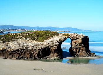 Scenic view of sea against clear sky