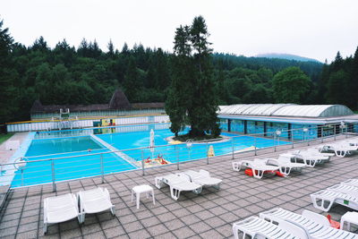 High angle view of swimming pool against sky