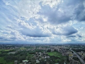 High angle view of townscape against sky
