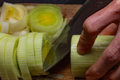 Midsection of person preparing food on cutting board