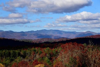 Scenic view of mountains against sky during autumn