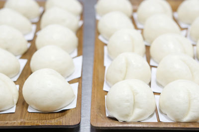 High angle view of eggs on table