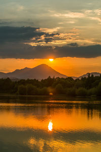 Scenic view of lake against sky during sunset