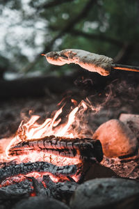 Close-up of fire on barbecue grill