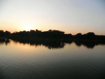 Scenic view of lake against sky during sunset
