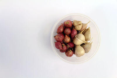 High angle view of fruits in bowl on table