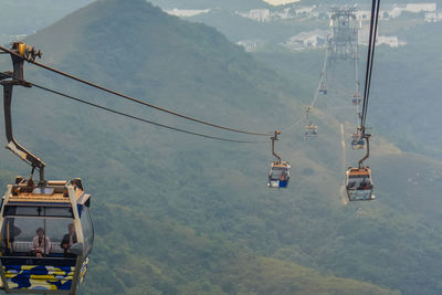 Overhead cable car over mountains