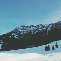 Scenic view of snow covered mountains against sky