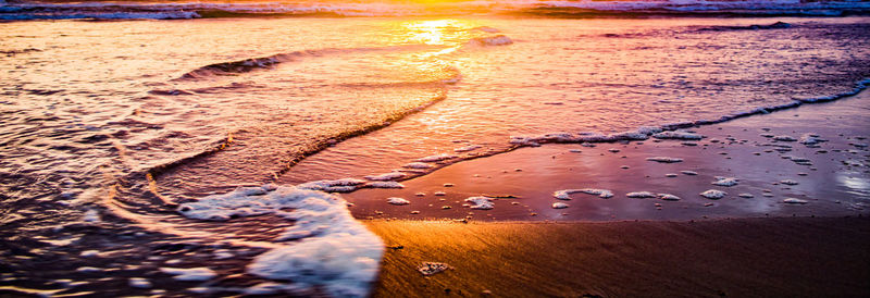 High angle view of wet sand on beach