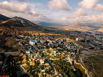 High angle view of townscape against sky