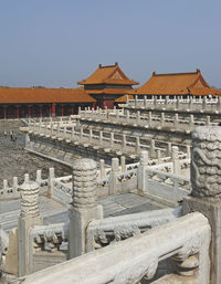 Exterior of temple against clear sky in city