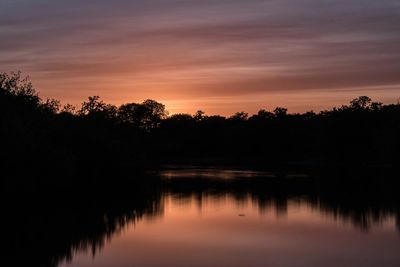 Scenic view of lake at sunset