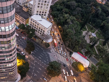 High angle view of street amidst buildings in city