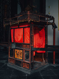 Red lanterns hanging on old building