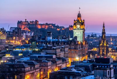 View over edinburg city centre during dusk