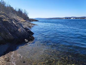 Scenic view of sea against clear sky