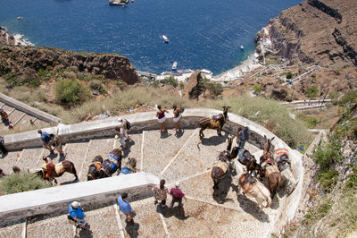 High angle view of people on beach