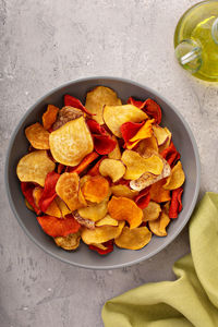 High angle view of food on table