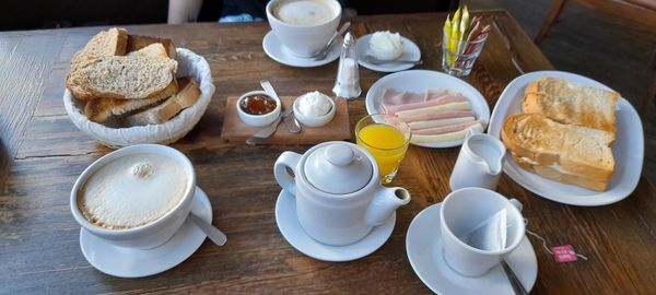 High angle view of food on table