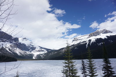 Scenic view of snowcapped mountains against sky