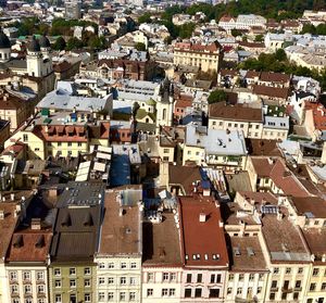 High angle view of buildings in city