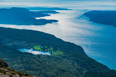 High angle view of land and sea