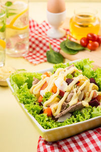 Close-up of garnished salad in bowl