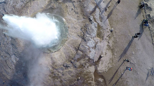 High angle view of splashing geyser