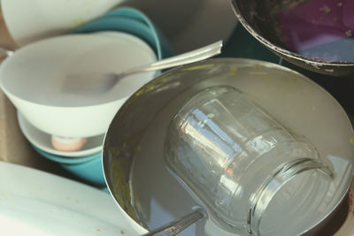 High angle view of wine in glass on table