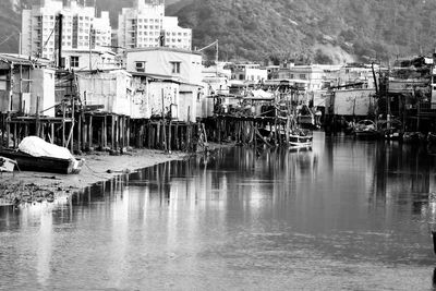 Boats moored on sea