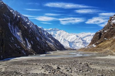 Scenic view of snowcapped mountains against sky